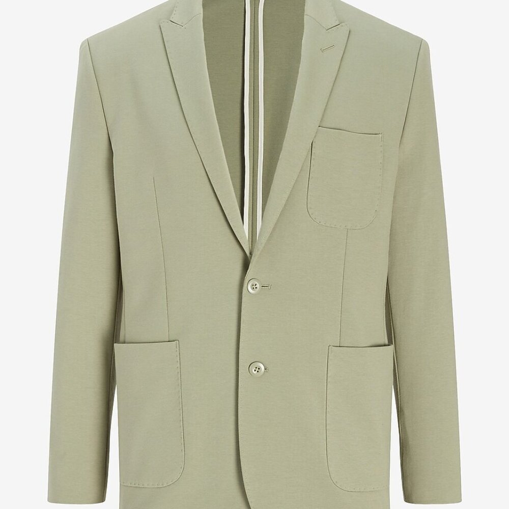 Express Slim Solid Green Knit Suit Jacket 42R